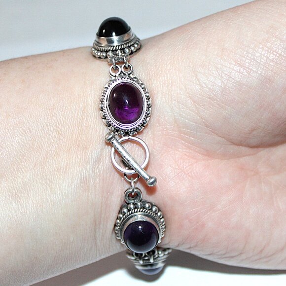 Vintage Sterling Silver Amethyst Bracelet 38 Grams - Picture 2 of 4